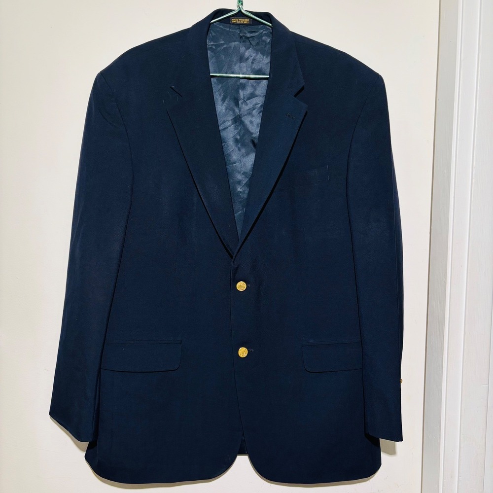 Oscar de la Renta Blazer Mens 46L Navy‎ Blue 100% Wool Lined Jacket Classic Fit